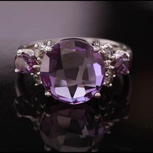 Sterling Silver 925 Purple Checkerboard Syn Alexandrite Ring size 5